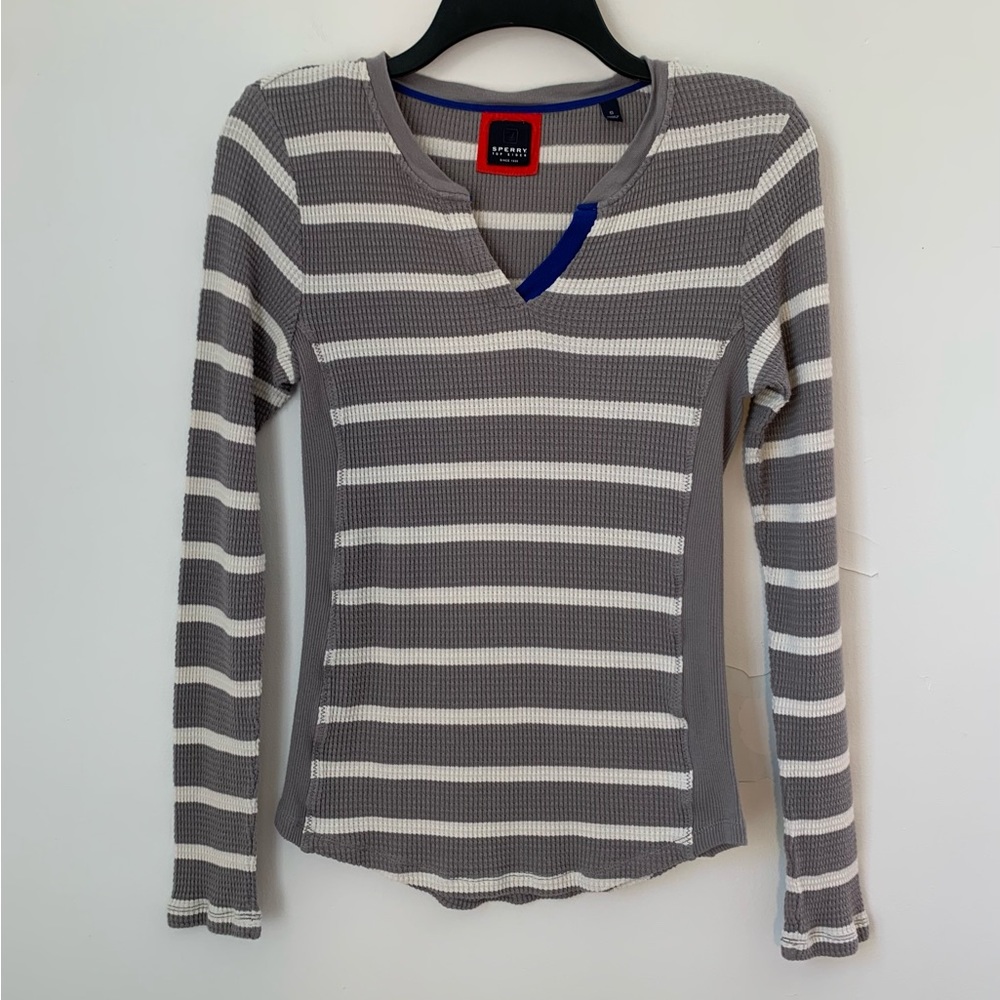 Y2K Sperry Waffle Knit Henley Striped Top Thermal Small